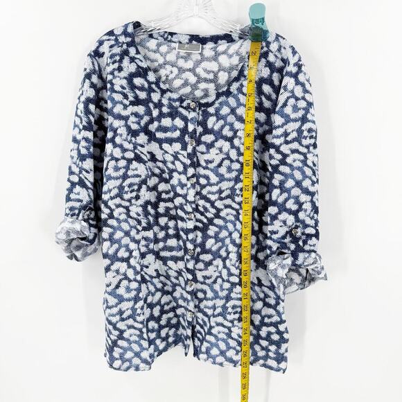 JM Collection Blue Leopard Linen Blend Button Up Blouse Women's Size XL - Picture 6 of 8